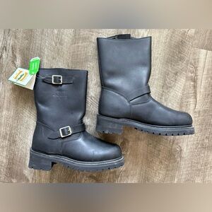 Golden Fox Men's Work Boots Bike Boots Steel Toe Black Leather Buckle Size 6.5